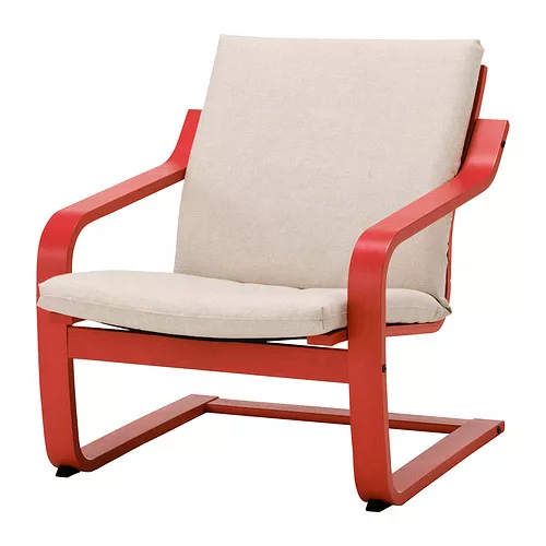 IKEA Santo Domingo POÄNG lowback armchair, red/Katorp natural colour