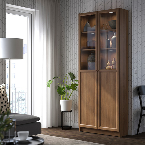 BILLY / OXBERG, bookcase with panel/glass doors 2 of 9 open dialog
