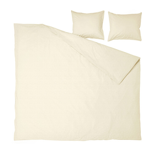 Juego de cama ÄNGSLILJA en color natural, con funda nórdica y fundas de almohada hechas de algodón 100% prelavado, con un diseño sencillo y natural.