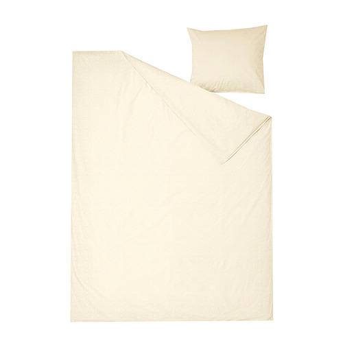 Juego de sábanas ÄNGSLILJA. Blanco roto, 100% algodón. Incluye sábana plana, plegada y funda de almohada. Diseño simple y natural.