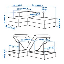 Ilustración de medidas - JÄTTEBO sofá modular chaiselongue