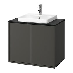 HAVBÄCK/ORRSJÖN, Mueble lavamanos con puertas y llave DALSKÄR,, Gris oscuro / negro efecto mármol