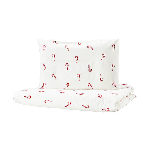 Juego de ropa de cama blanca para niños con temática de bastón de caramelo con almohada. Suave, festivo, 100% algodón.