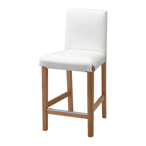 Taburete de bar blanco BERGMUND. Patas de madera, asiento y respaldo acolchados. Diseño moderno.