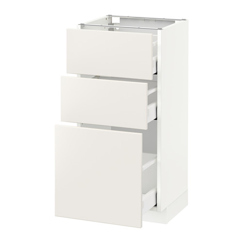 Juego de armarios de cocina METOD blancos de ikea con tres cajones.