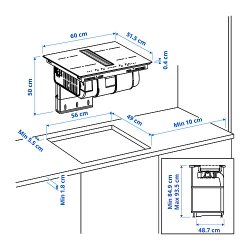 Ilustración con medidas del producto: TÄCKNAN.