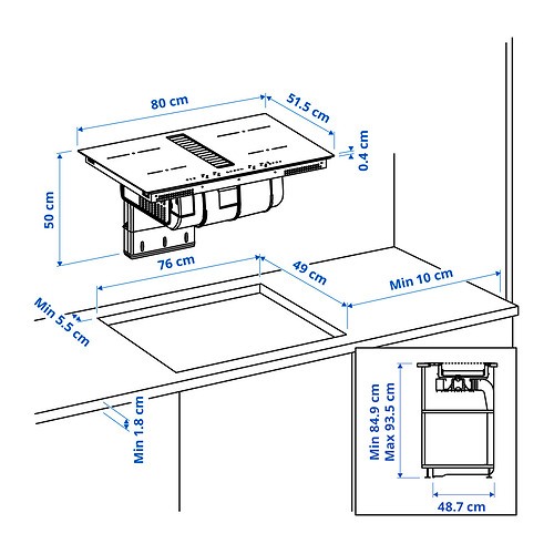 Ilustración con medidas del producto: TÄCKNAN.