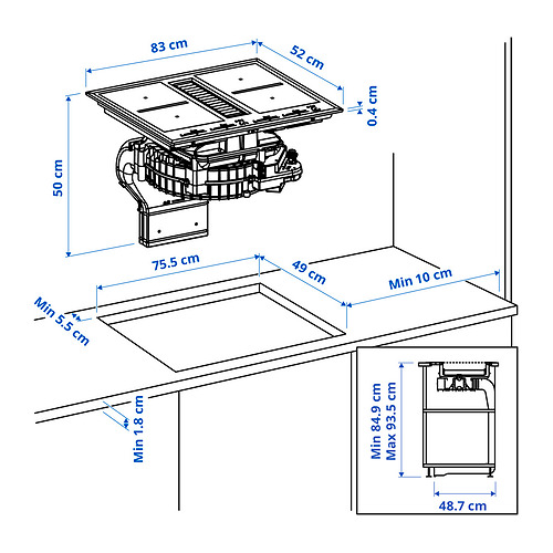Ilustración con medidas del producto: TÄCKNAN.