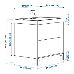 Ilustración de medidas - TÄNNFORSEN/ORRSJÖN tocador de baño+lavamanos+grifo