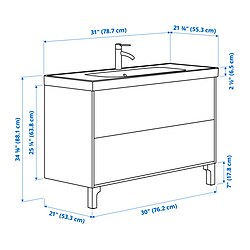Ilustración de medidas - TÄNNFORSEN/ORRSJÖN tocador de baño+lavamanos+grifo