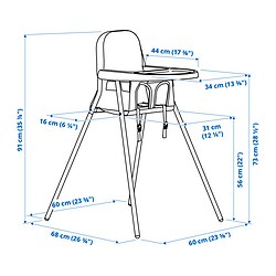 Measurement Illustration - SANDKATT high chair with tray