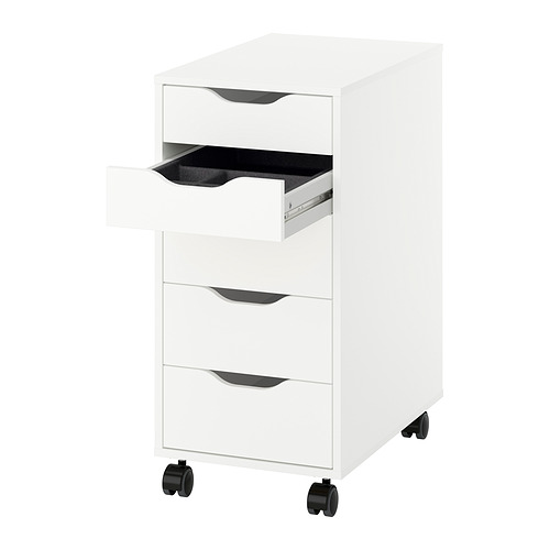 Archivador de ALEX blanco, 4 cajones, ruedas negras.
