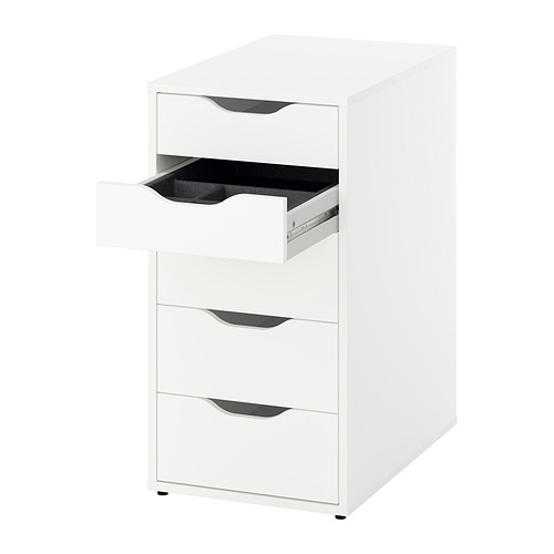 Archivador de ALEX blanco con tres cajones, diseño elegante y moderno, hecho de aglomerado y pintura acrílica.