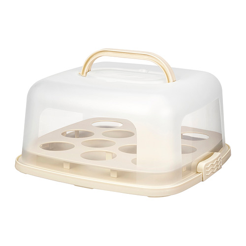 Un portatartas blanco BAKTIDER con tapa y asa, hecho de plástico polipropileno, diseñado para almacenar y transportar productos de panadería.