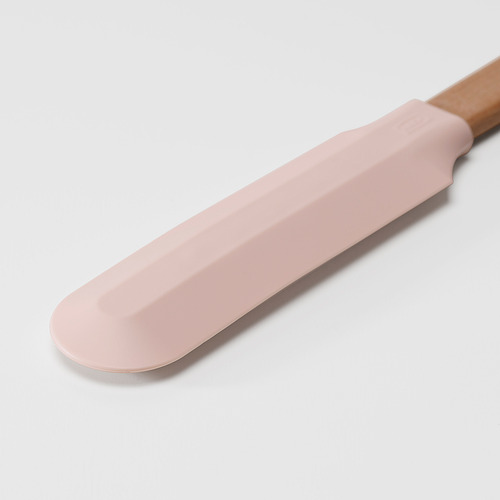 Espátula de silicona rosa claro con mango de madera; Utensilio de cocina de calidad para hornear.
