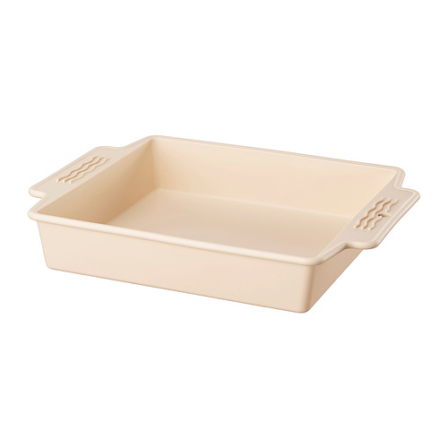 Molde de silicona beige BAKTIDER con dos asas, forma cuadrada, fácil de limpiar.