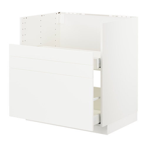 Juego de armarios de cocina METOD blancos de diseño moderno, acabado liso y cajones de almacenaje.