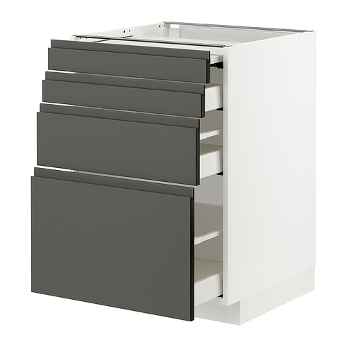 Mueble de cocina moderno: base blanca, cajones grises.