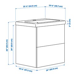 Ilustración de medidas - ENHET/TVÄLLEN tocador de baño+cajones