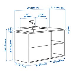Ilustración de medidas - ÄNGSJÖN/BACKSJÖN Mueble lavamanos con llave BROGRUND,