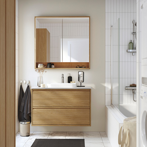 FAXÄLVEN, mirror cabinet with built-in lighting 1630 lm 27000K. 2 of 5 open dialog