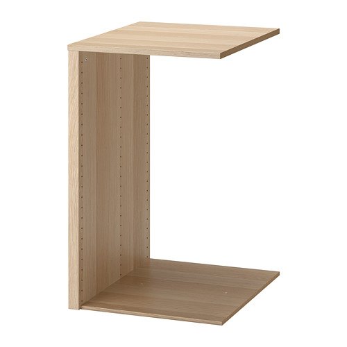Un organizador de armario de madera marrón claro KOMPLEMENT de ikea con diseño en forma de L. Es un estante superior y un panel inferior para un almacenamiento versátil.