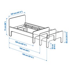 Ilustración de medidas - SLÄKT estructura de cama extensible