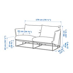 Measurement Illustration - HAVSTEN loveseat, outdoor