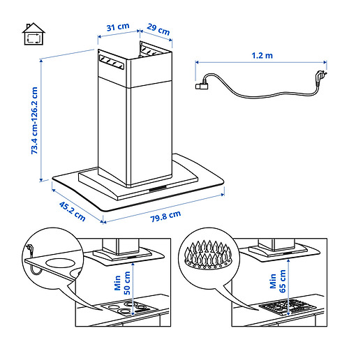 Ilustración con medidas del producto: BALANSERAD.