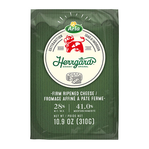 Embalaje de queso Arla Herrgard, 10. 9 oz de queso firme madurado.