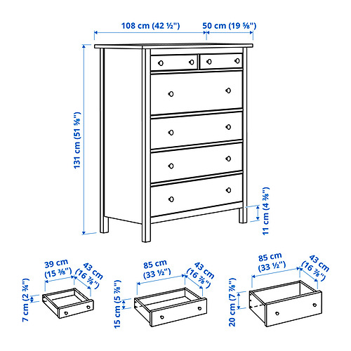 Ilustración con medidas del producto: HEMNES.