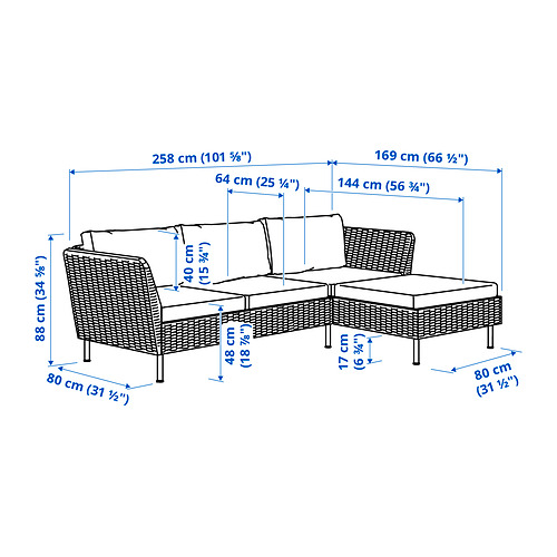 VITTSKÄR, 3-seat sofa with chaise longue outdoor with armrests. 4 of 4 open dialog