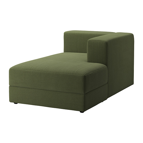 Sofá modular verde oliva con chaise, tela texturizada moderna y cómoda, almacenaje.
