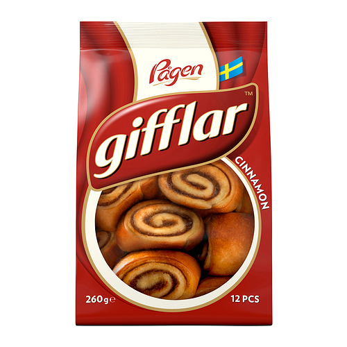 Caja pastelera de canela Gifflar de pagen, mostrando pasteles en espiral, 260g, 12 piezas.