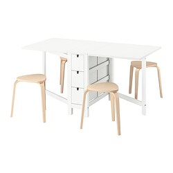 NORDEN/KYRRE, Gateleg table and 4 stools, White