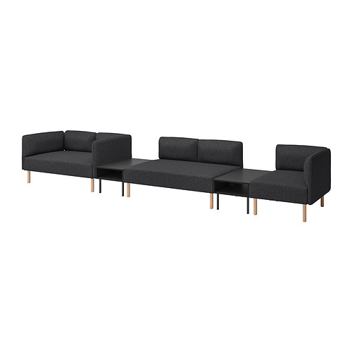 Moderno conjunto de sofá modular negro lilleham con patas de madera, diseño sencillo.