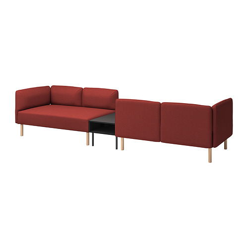 Sofá modular LILLEHEM en color rojo con patas de madera. Diseño moderno, modular, en forma de U con reposabrazos.