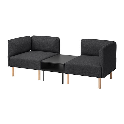 Conjunto de sofá LILLEHEM negro con mesa auxiliar cuadrada, diseño moderno, tejido gunnared duradero.