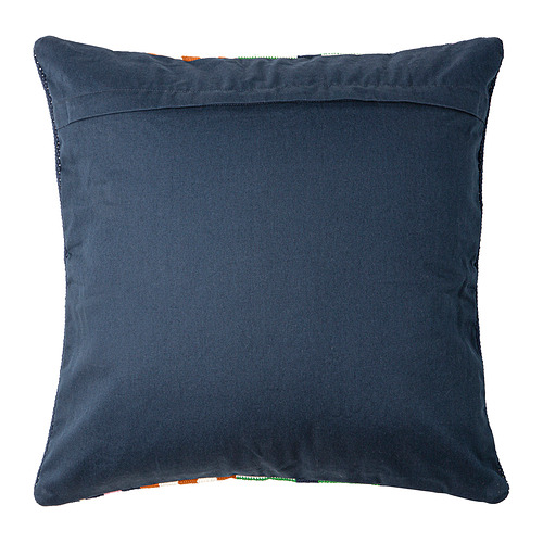 Cojín cuadrado MÄVINN azul oscuro, algodón tejido a mano con rayas, cierre de cremallera.