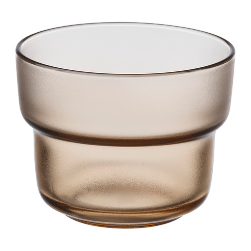 Taza OVIVAST, marrón ahumado, redonda, vidrio texturizado, estilo artesanal.