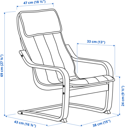 Ilustración de medidas - POÄNG sillón para niños