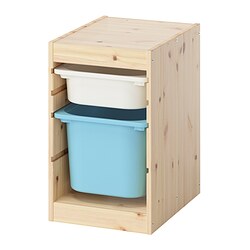 TROFAST, combinación almacenamiento+cajas, Pino tinte claro / blanco / azul claro