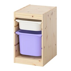 TROFAST, combinación almacenamiento+cajas, Pino tinte claro / blanco / lila
