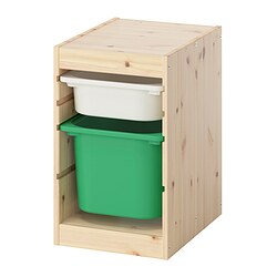 TROFAST, combinación almacenamiento+cajas, Pino tinte claro / blanco / verde vivo