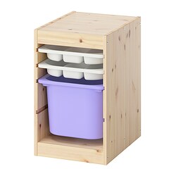 TROFAST, combinación almacenamiento+cajas, Pino tinte claro / blanco / lila