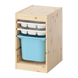 TROFAST, combinación almacenamiento+cajas, Pino tinte claro / blanco / azul claro