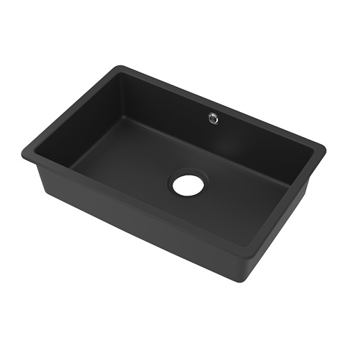 Fregadero de cuarzo negro KILSVIKEN, lavabo individual, forma cuadrada, diseño moderno.