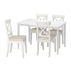 DANDERYD/SKOGSTA, table and 4 chairs, Ingolf white / Hallarp beige