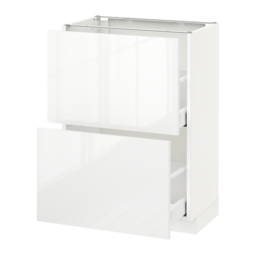Mueble de cocina blanco de alto brillo con cajones.