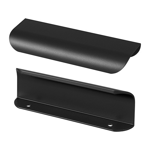Dos elegantes asas metálicas rectangulares, negras, alargadas, con bordes redondeados y diseño minimalista, ideales para la decoración moderna.